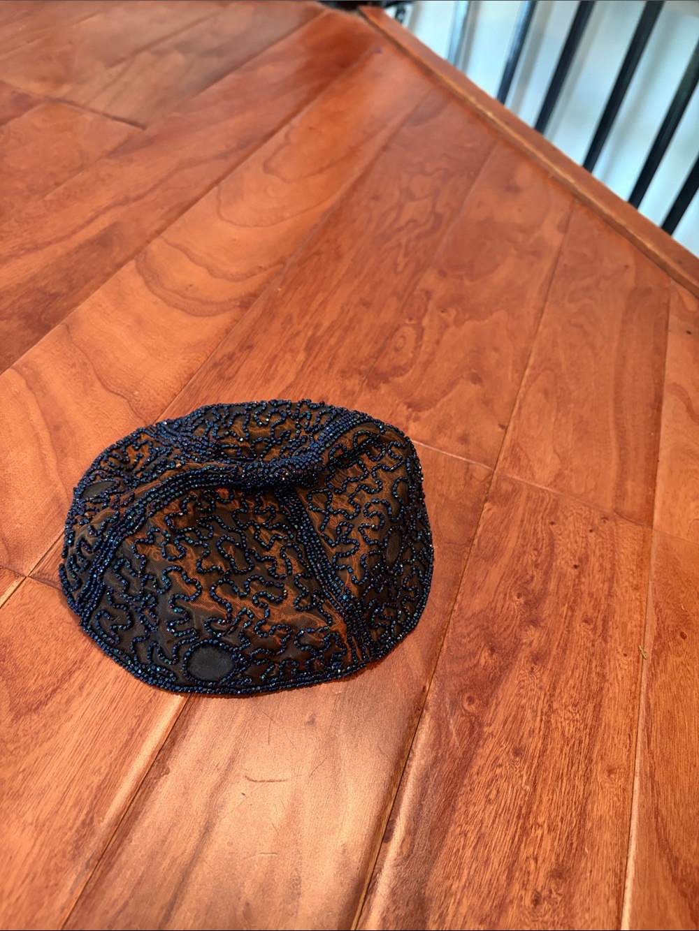 Vintage 1950s Beaded Caplet Hat Navy Sequenced